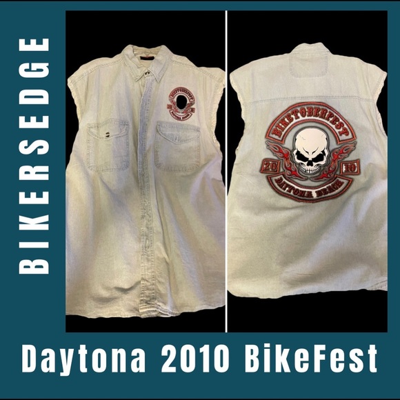 BIKERSEDGE 2010 OCTOBERFEST BIKEWEEK SLEEVELESS BUTTON-DOWN in XXL Vintage - Picture 7 of 16